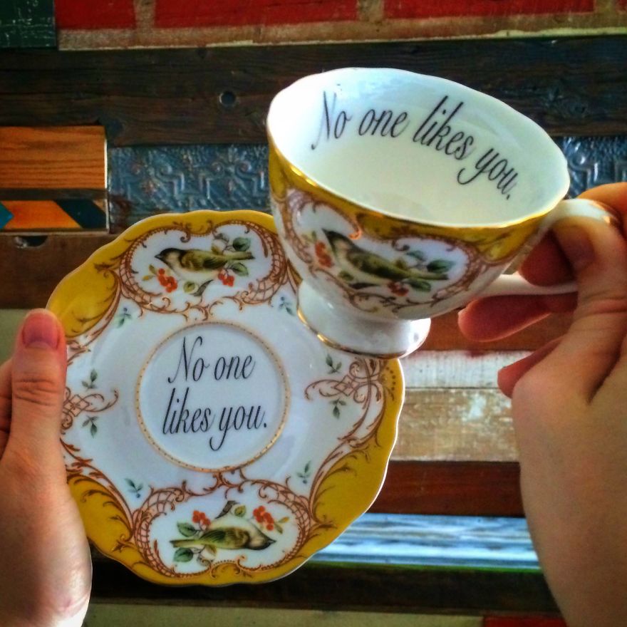 Insult Teacups for the Lady who Speaks her Mind by Miss Havisham&#8217;s Curiosities